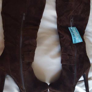 Brown Suede High Heel Platform Boots